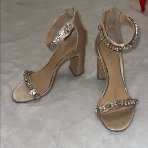 Badgley mishka Elegant Beige Jewel-Embellished Heels